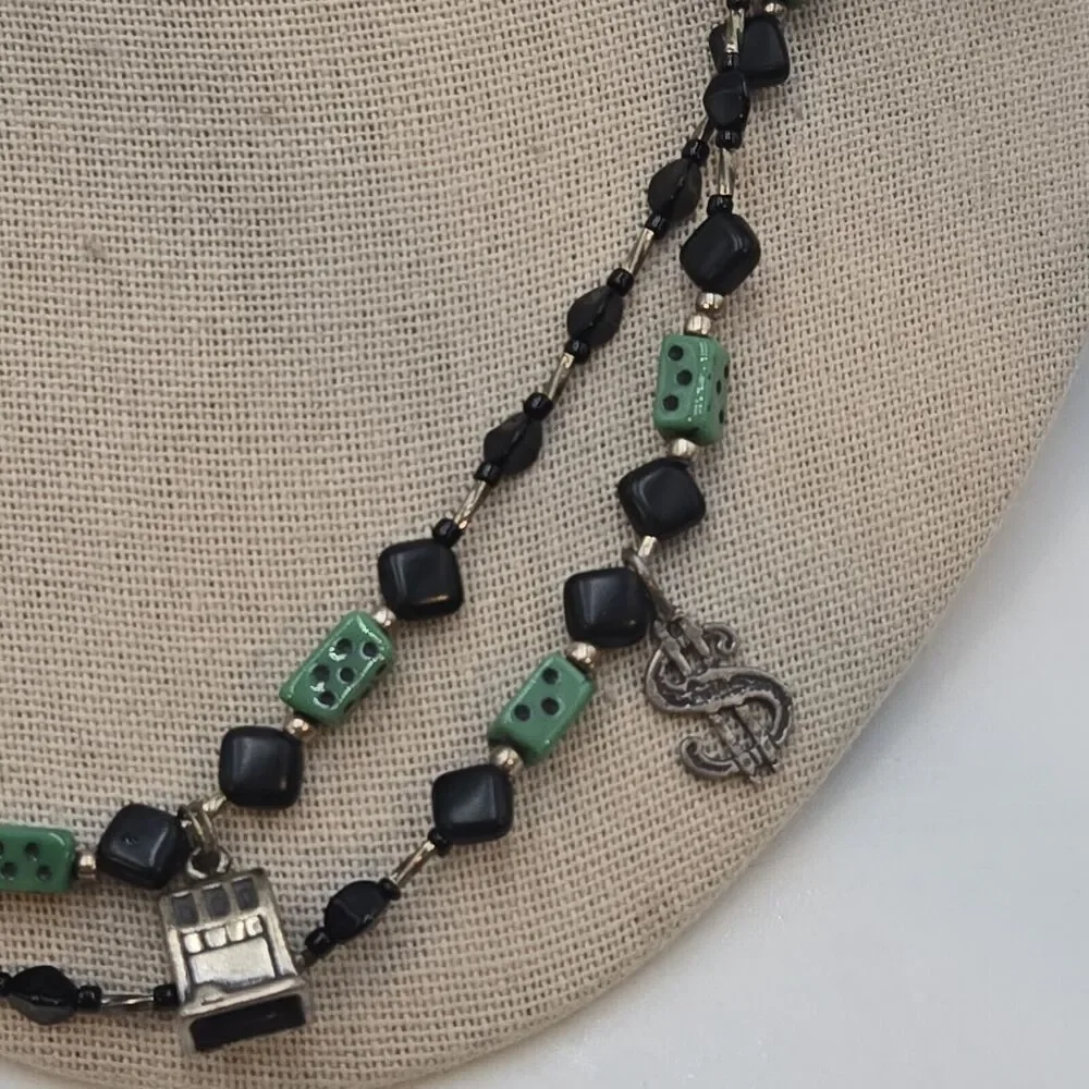 Vintage Lucky Money Sterling Bead Bohemian Pressed Glass Dice Trade Beads Strand